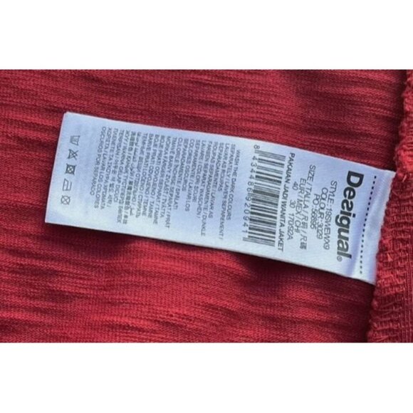 Desigual Womens Red Embroidered Long Sleeve Blazer Jacket Size tall S - Picture 6 of 6